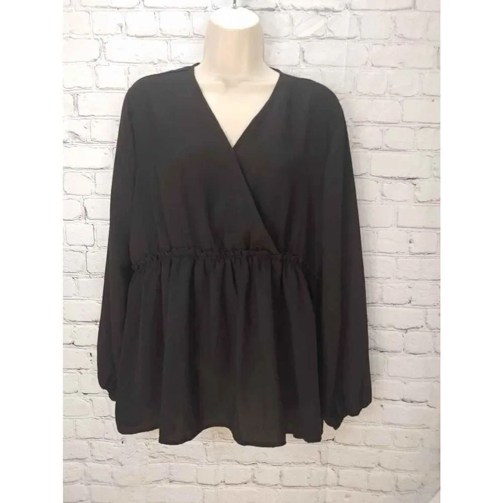 DG2 by Diane Gilman Women's Size Large Black Peplum BabyDoll Blouse.